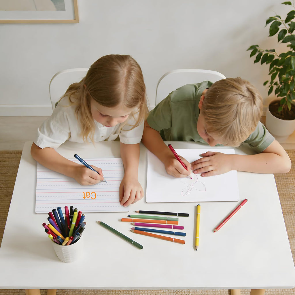 zmybcpack 12 Pack 9x12 Inch Small White Boards, Double Sided Dry Erase Boards Blank & Lined, Lightweight Paperboard Lapboards with 12 Markers & Erasers for Classroom, Students, Teachers