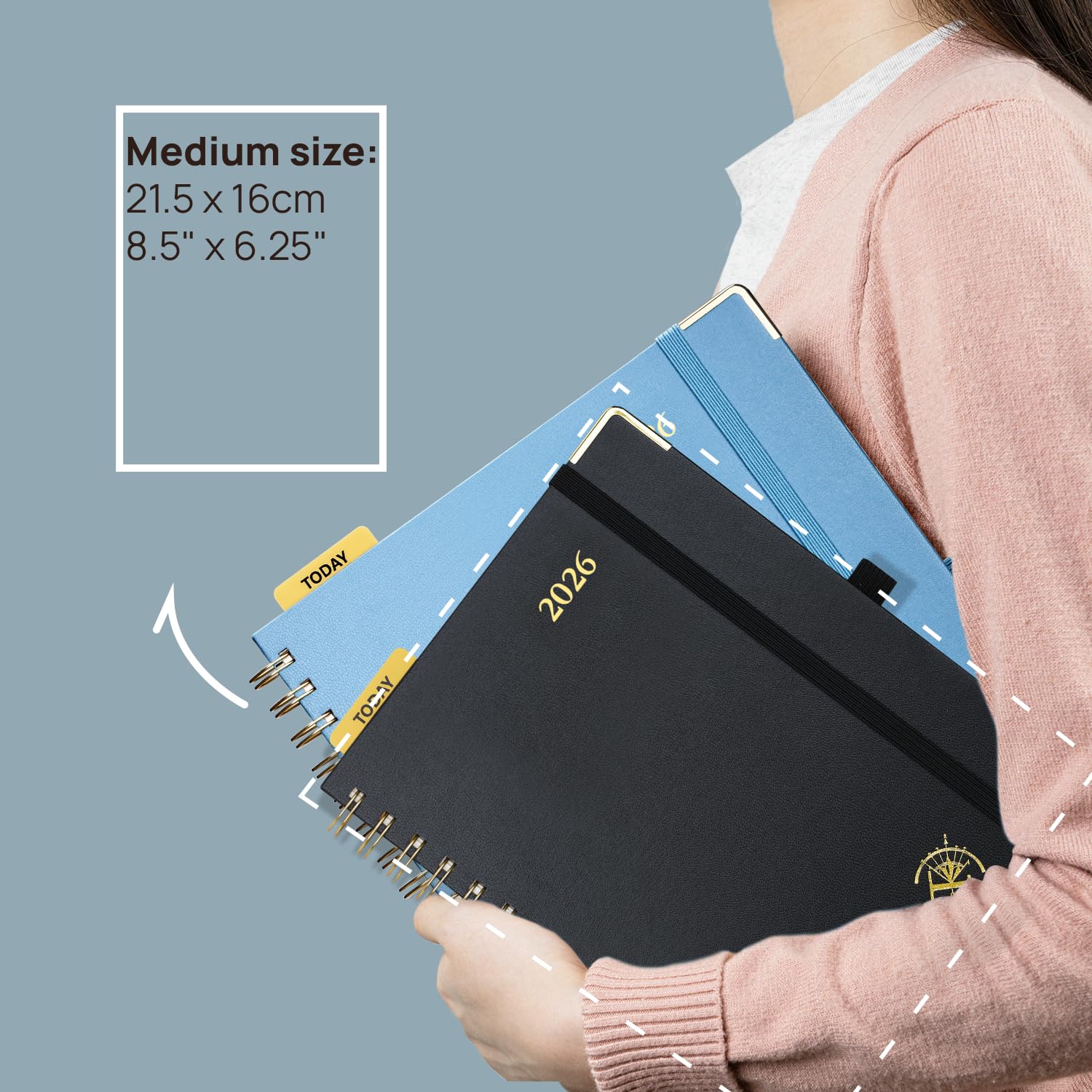 POPRUN 2026 Agenda [Medium-8.5" x 6.25" Wire-Bound Hard Cover] - Daily Weekly and Monthly Planner 2026 with Hourly Schedule, Vertical Weekly Layout, Monthly Tabs - Violet