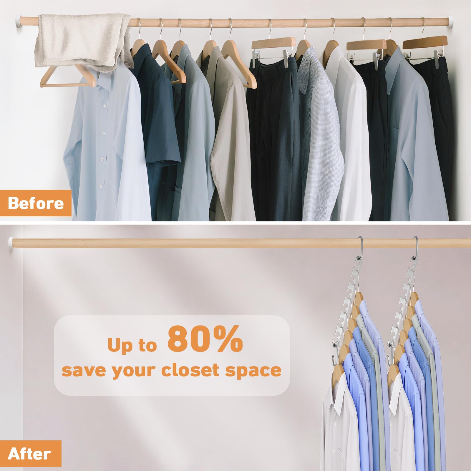 Meneicvy Clothes Hanger Space Saving for Closet Organize, 6 Pack Cascading Coat Hangers for Wardrobe Storage Organize, Sturdy Metal Hanger 40 Lbs Capacity, Hanging Closet Organizer