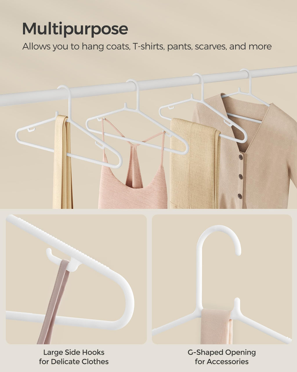 SONGMICS Plastic Hangers 50 Pack, Space-Saving Clothes Hangers, Lightweight Hangers, White UCRP009W50