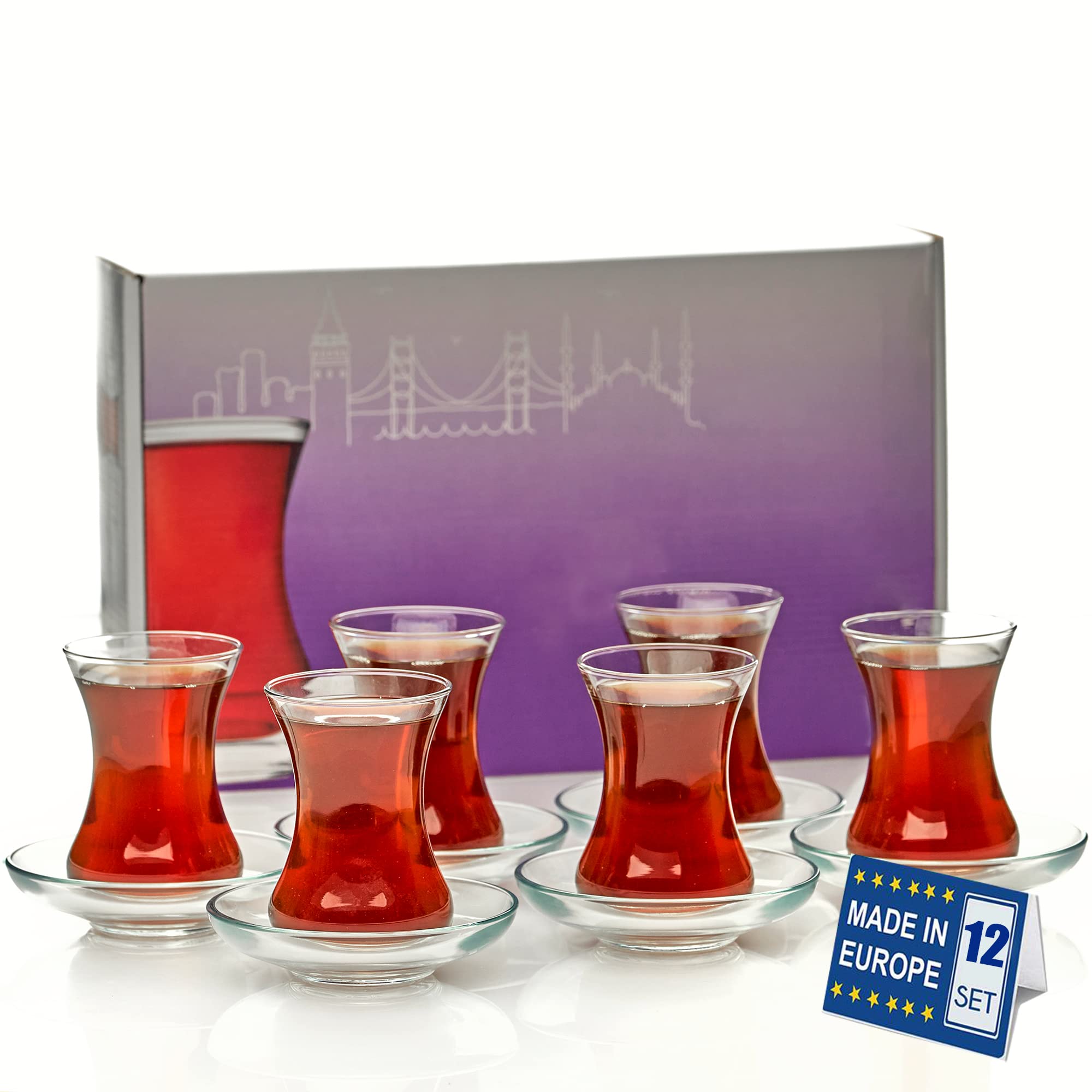 The Buybox Turkish Tea Glasses And Saucers Set (12 Pieces), Arabic Persian Tea Cups (4oz/120ml)
