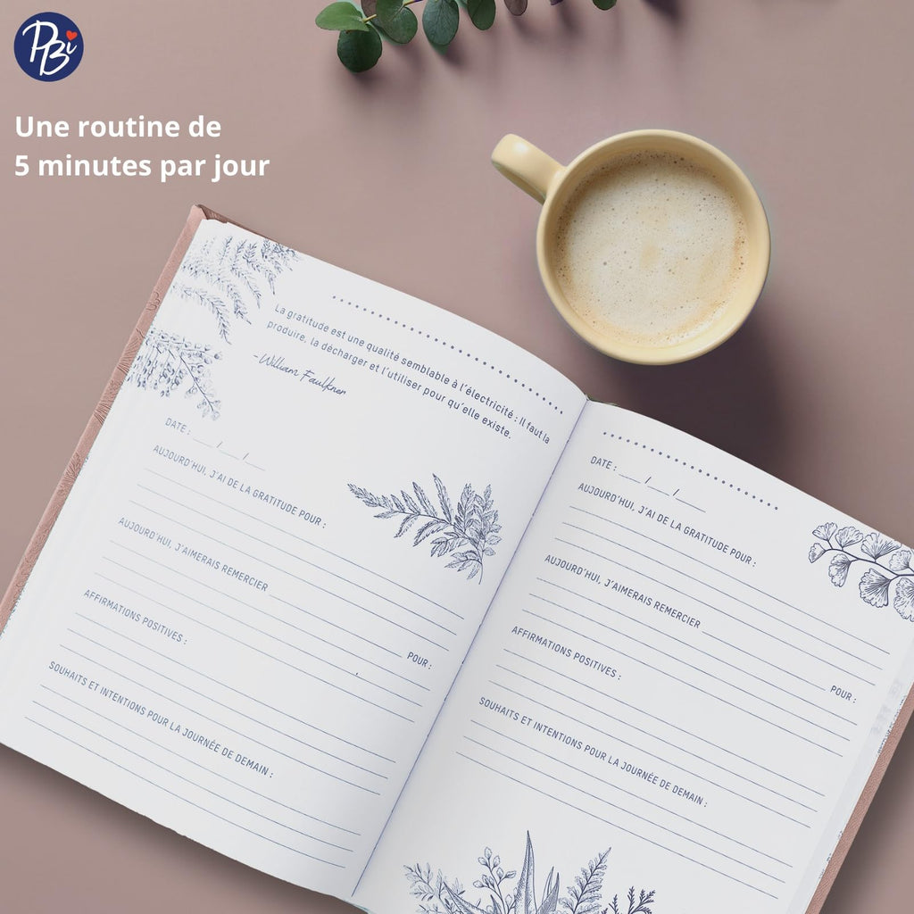 Pierre Belvédère - Journal de Gratitude non daté 6.5” x 8.5” Pu Rose - Bien-être, confiance en soi, pensée positive, estime de soi - 5500275