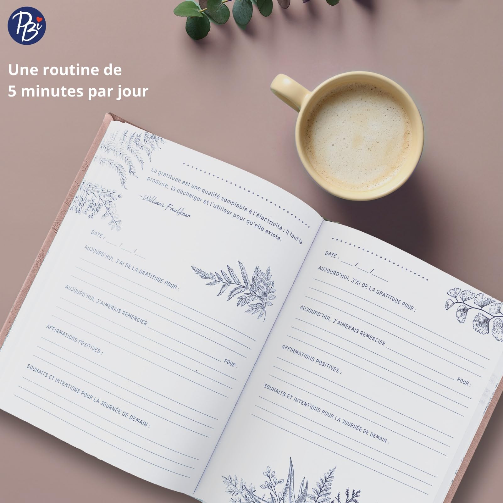 Pierre Belvédère - Journal de Gratitude non daté 6.5” x 8.5” Pu Rose - Bien-être, confiance en soi, pensée positive, estime de soi - 5500275