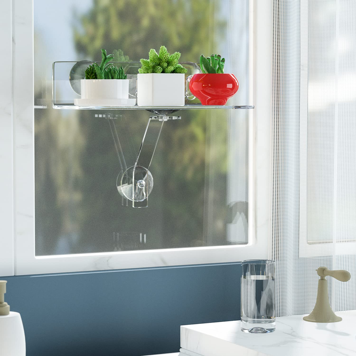 Hexsonhoma Clear Acrylic Window Shelf for Plants, Window Sill Plant Shelf with Strong Cup Suction, 12 Inch Hanging Window Plant Shelves for Plants, Camera, Picture Frame(1 Pack)