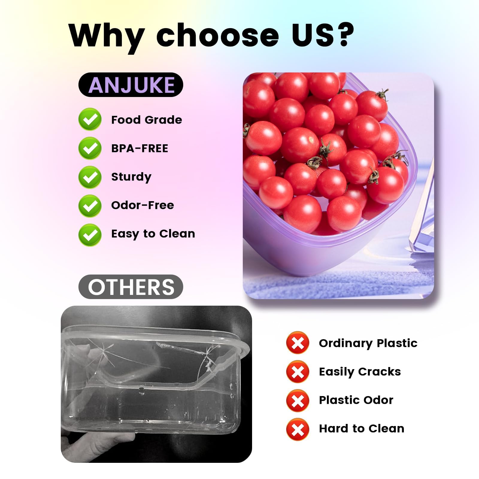 ANJUKE 7-Pack Meal Prep Containers with Lids (500mL / 2-Cup) - Airtight Reusable Plastic Food Storage Set, BPA-Free Stackable Lunch Boxes for Leftovers, Microwave & Freezer Safe