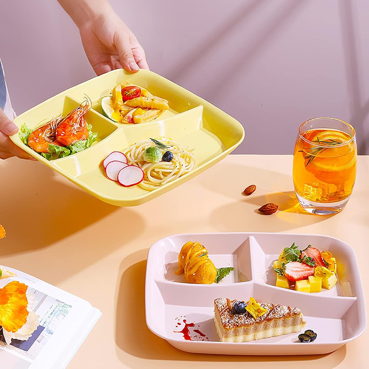 Nicunom 8 Pack Unbreakable Divided Plates, 10 Inch Portion Control Plates, Reusable 3-Compartment Dinner Plate for for Healthy Eating & Bariatric Diet, Microwave and Dishwasher Safe
