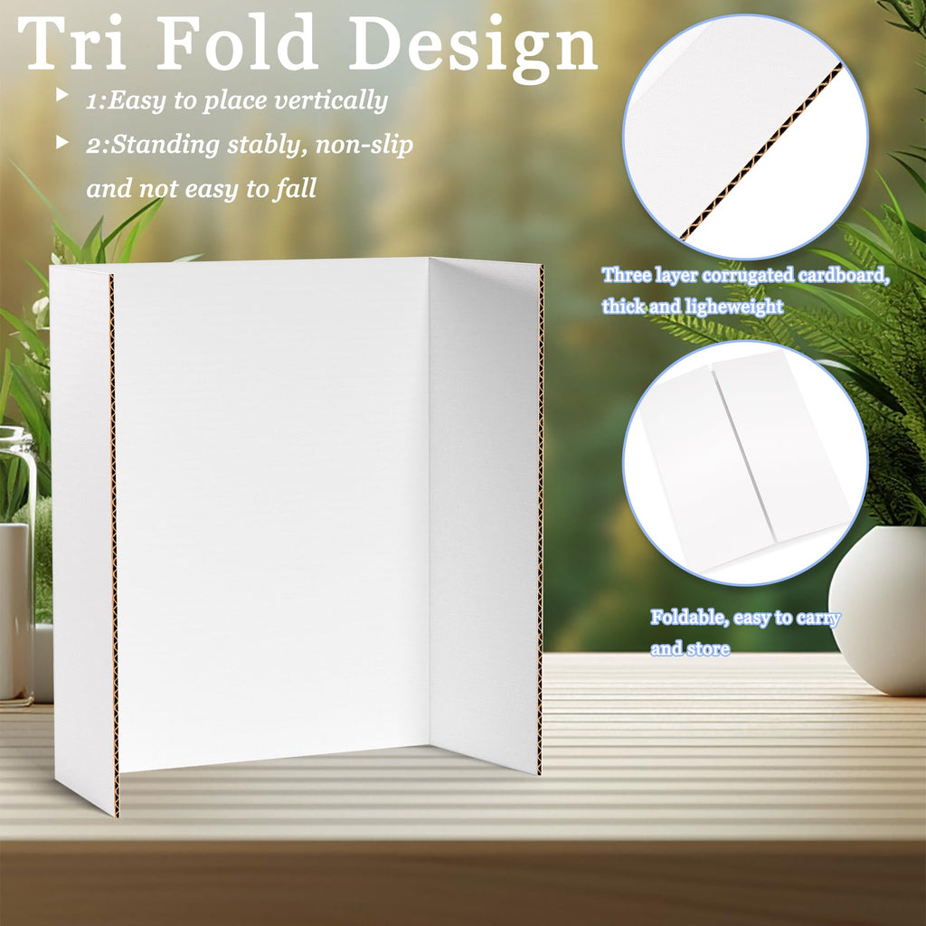 AKONEGE 6 Pack Medium Trifold Poster Board, 26" x 16" White Corrugated Cardboard Tri Fold Poster Boards for Presentation, School Projects, Science Fair, Photo Display Exhibitions Event
