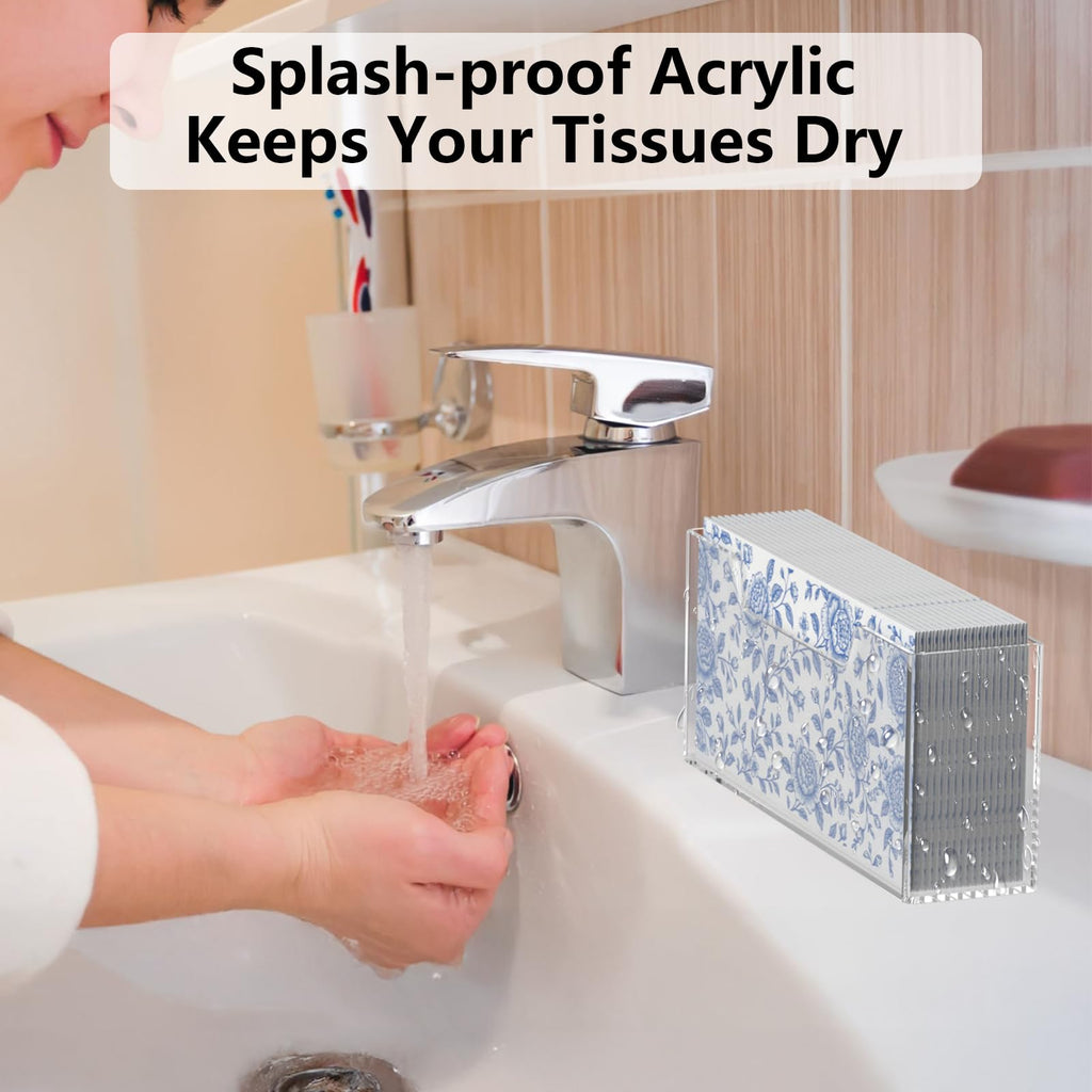 Clear Acrylic Guest Towel Holder: Stylish Durable Napkin Tray for Bathroom, Kitchen, Hotel & Office; Holds Disposable Hand Towels & Napkins; Includes 2 Cleaning Cloths (Clear, Guest Towel Holder)