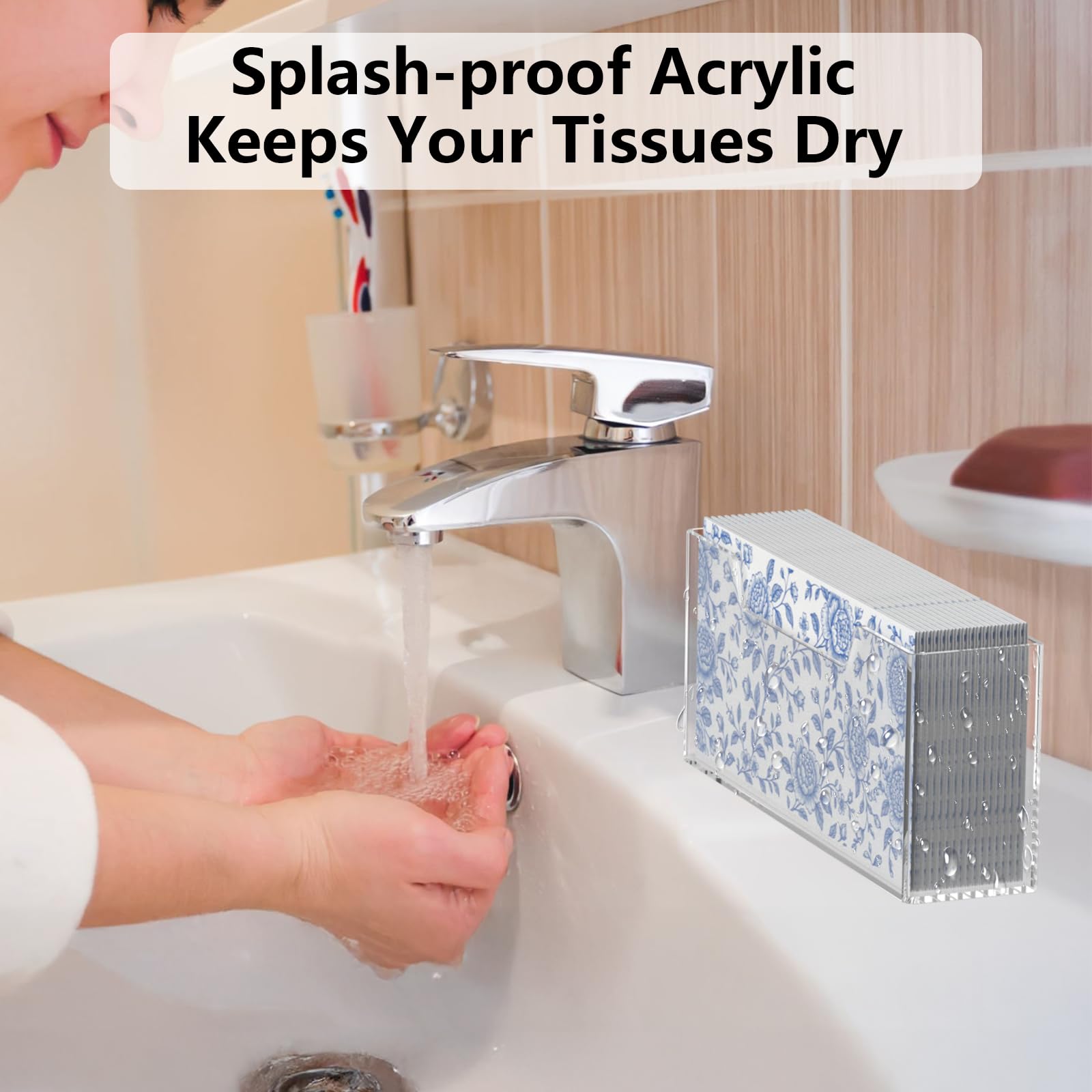 Clear Acrylic Guest Towel Holder: Stylish Durable Napkin Tray for Bathroom, Kitchen, Hotel & Office; Holds Disposable Hand Towels & Napkins; Includes 2 Cleaning Cloths (Clear, Guest Towel Holder)