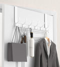 KitchLife Over The Door Hooks, Thickened Double Hanger with 7" Extended Brackets, Fits 1 3/8" Doors, FC, Bathroom Bedroom Towel Rack Organization, 1 Pack Glossy White with 12 Hooks