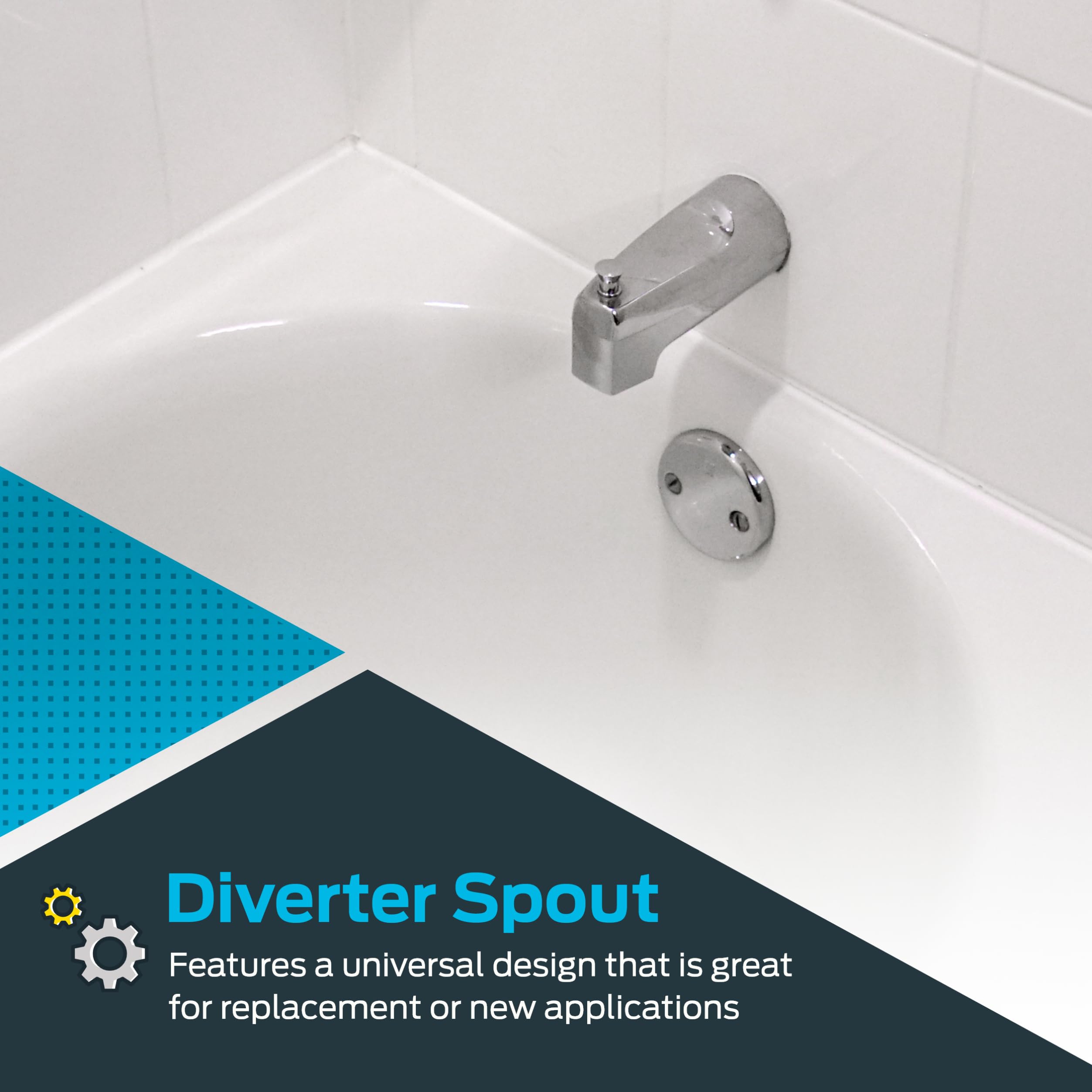 EZ-FLO 15089 Sturdy Zinc Slide-On Bath Tub Diverter Spout with Hex Wrench and Set Screw, 1/2-inch Copper Pipe, Chrome Finish