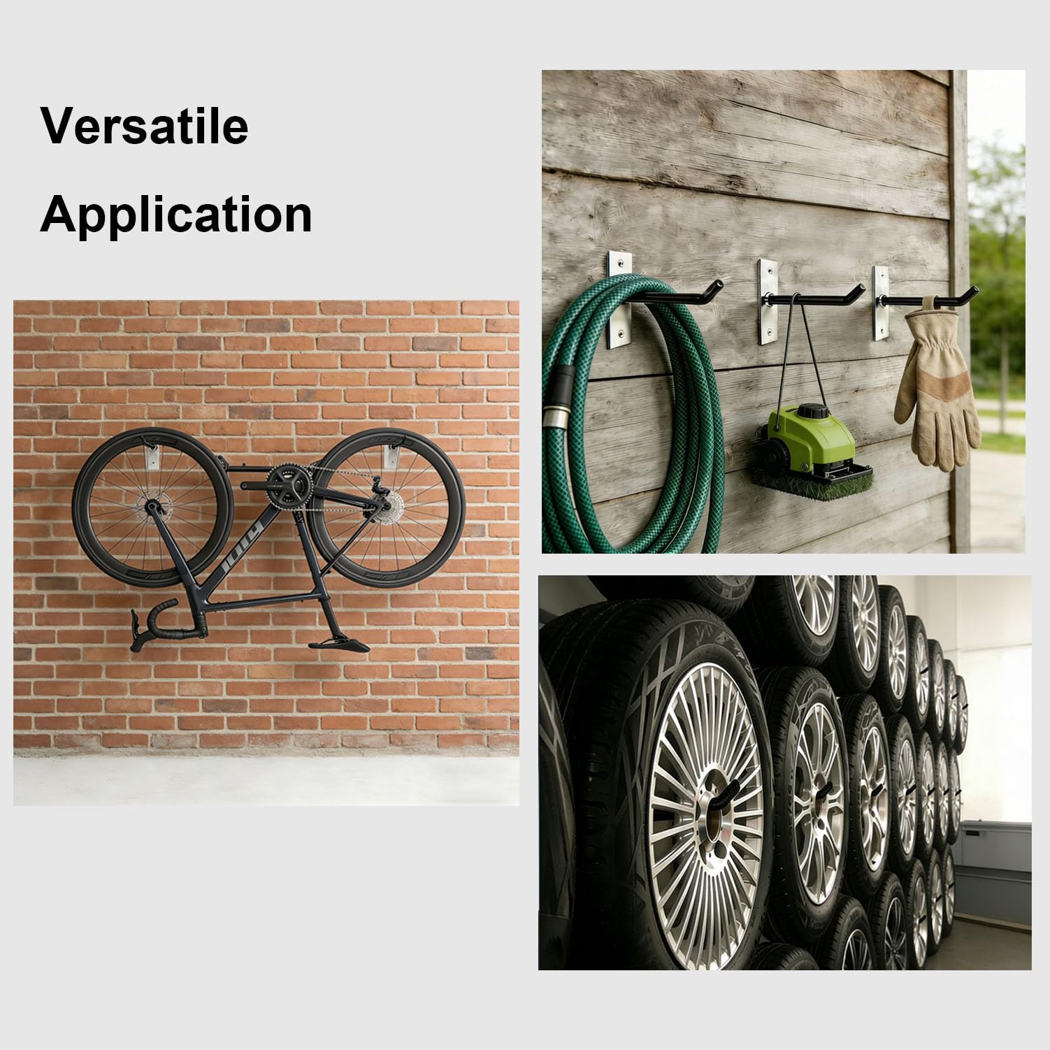 Sinoer 4 Pack Garage Tires Hooks/Heavy Duty Wall Mounted Hanger Tool Storage Rack Multi-Tools Storage Utility Tire Holder with Screws