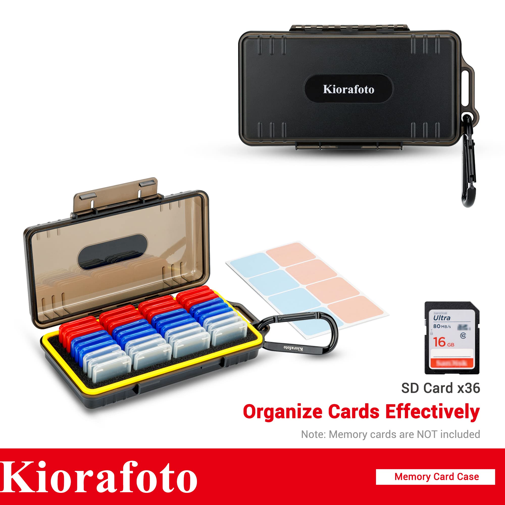 Dual-Protect SD Memory Card Holder with 36 Pack Color-Organized Clear Individual Transparent Memory Card Cases for SD SDXC SDHC Cards Water-Resistant Protector Anti-Shock Storage Organizer with Labels