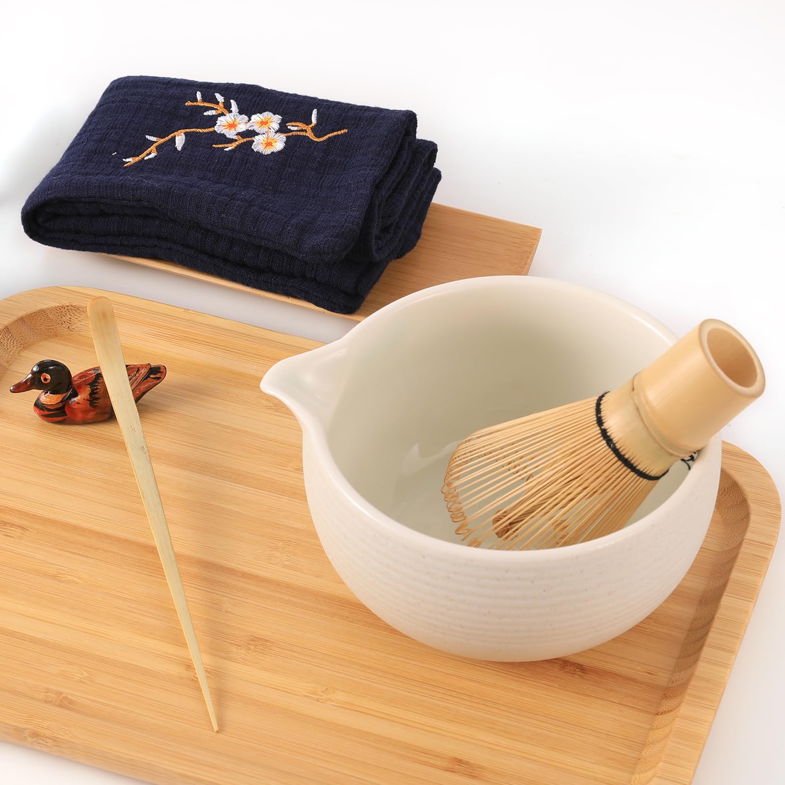Artcome Japanese Matcha Tea 5 Piece Set, Matcha Whisk, Traditional Spoon, Tea Spoon, Spoon Rest, Handmade Ceramic Whisk Holder, Matcha Ceremony Kit