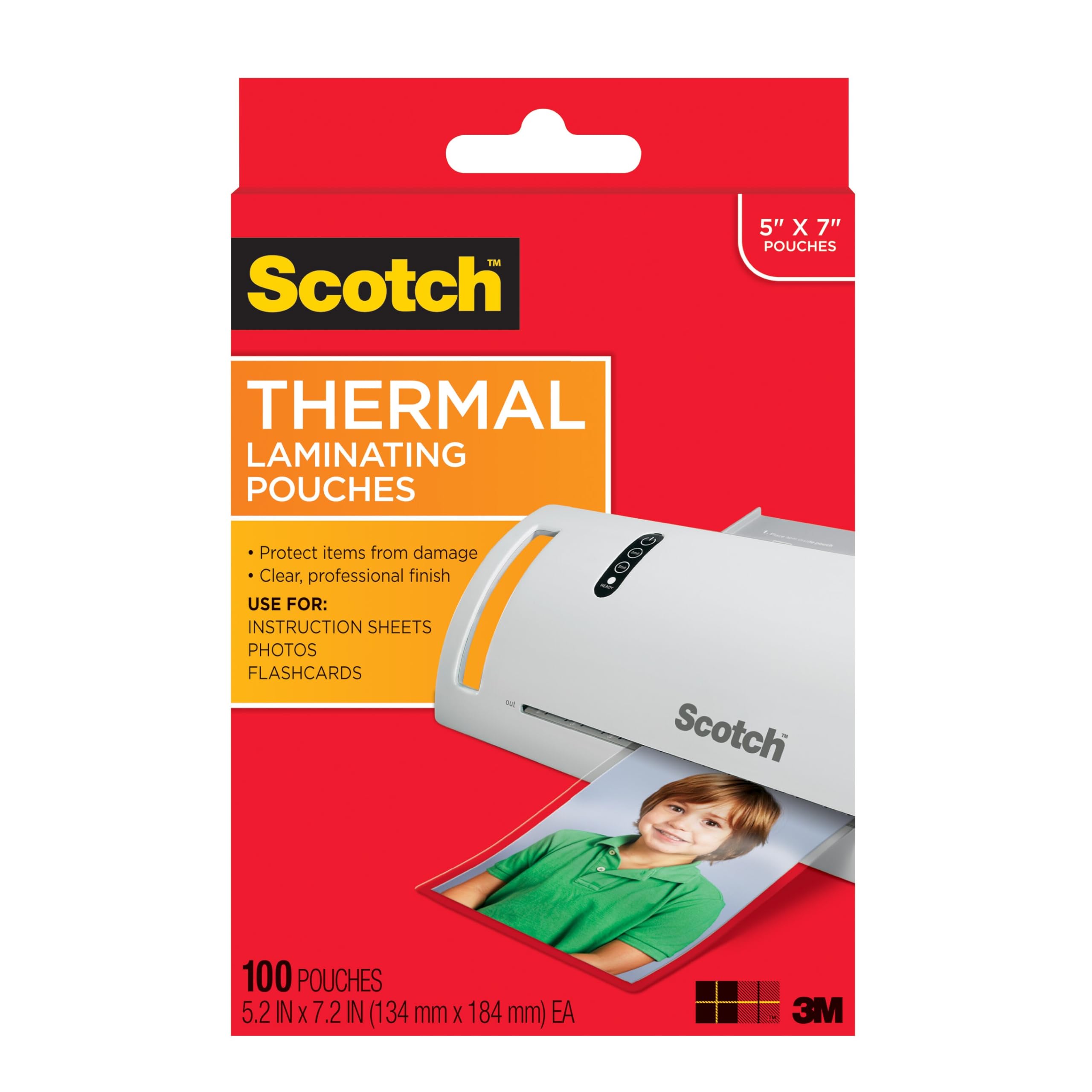 Scotch Thermal Laminating Pouches, 100 Count, Clear, 5 mil., Laminate Business Cards, Banners and Essays, Ideal Office or School Supplies, Fits Letter Sized (8.9 in. × 11.4 in.) Paper