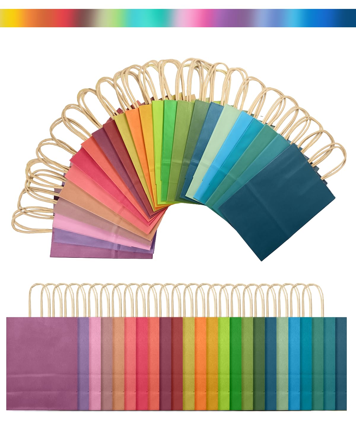 qiqee Medium 24Pcs Paper Gift Bags with Handles - Kraft Colorful Party Bags - 24 Solid Colors（10.6"x8.3"x4.3"）