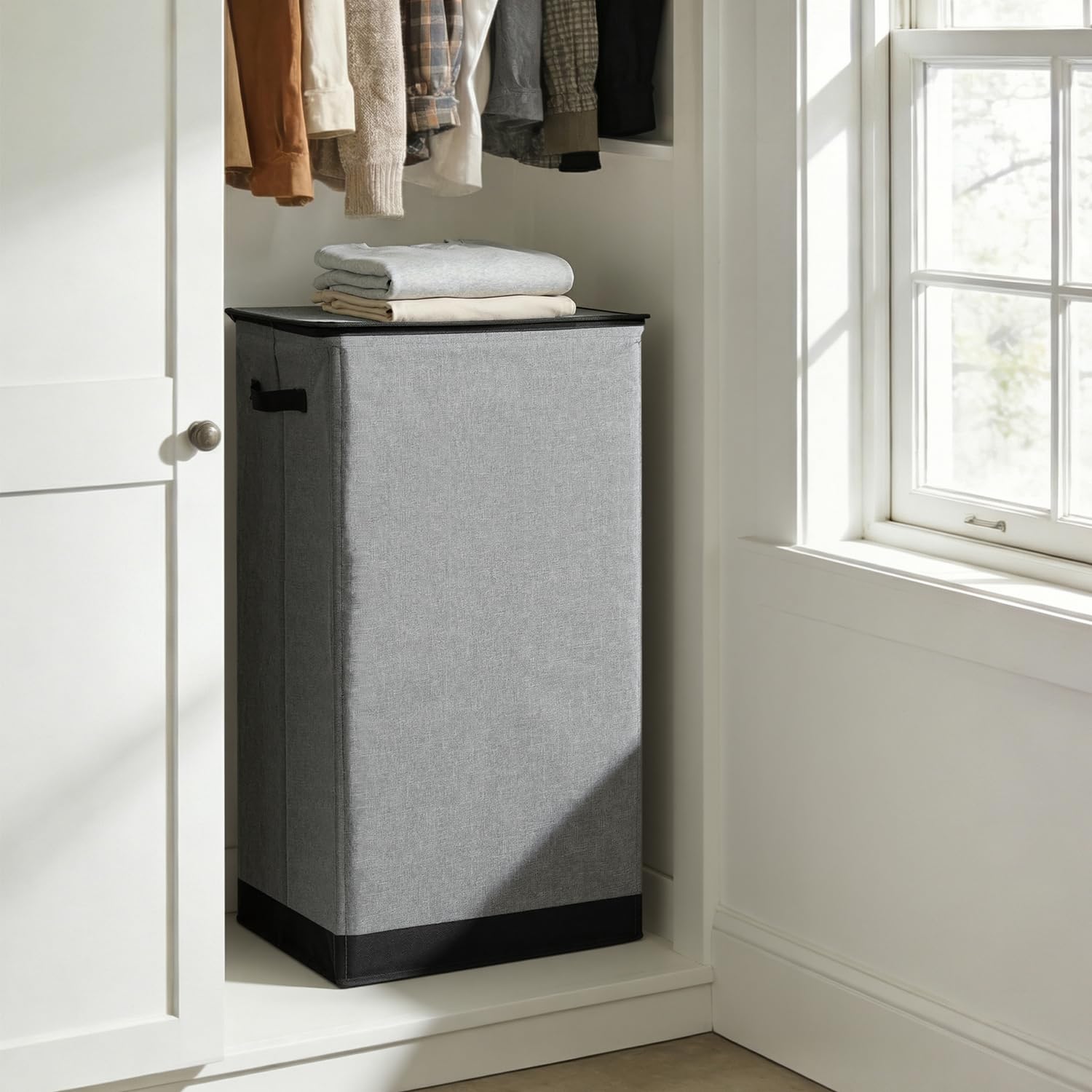 SOLEDI 100L Laundry Basket with Lid Large Laundry Hamper, Clothes Hamper with Laundry Bag Easy to Carry, Collapsible Storage Bins for Bedroom, Bathroom, Dorm, Apartment, College, Wardrobe, Grey