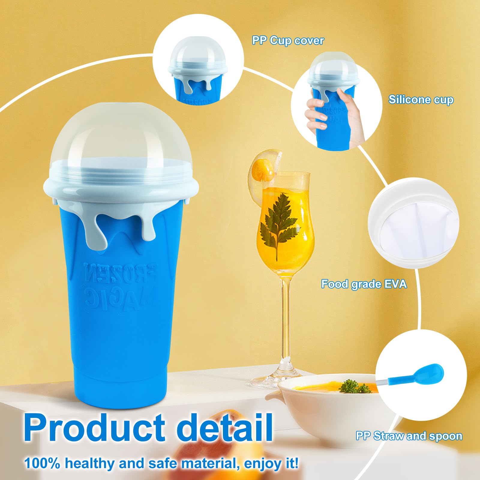 Slushie Maker Cup 2Pcs, 500ml Silicone Slushie Cup Quick Frozen Magic Slushy Cup for Milk Shake, Juice, Cola
