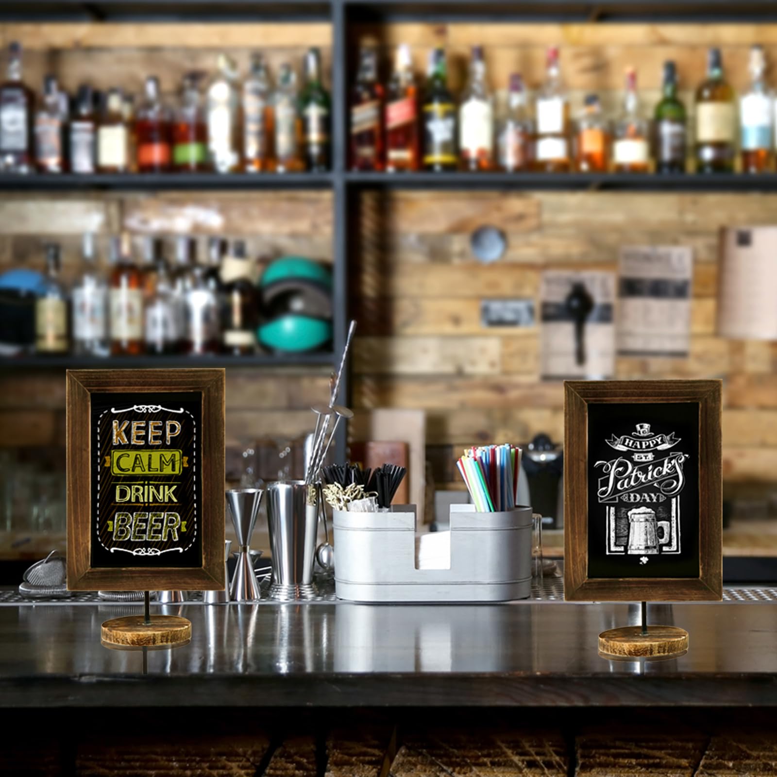 MyGift 12-Inch Burnt Wood Framed Memo Chalkboard Tabletop Cafe Menu & Message Board Sign Set of 2