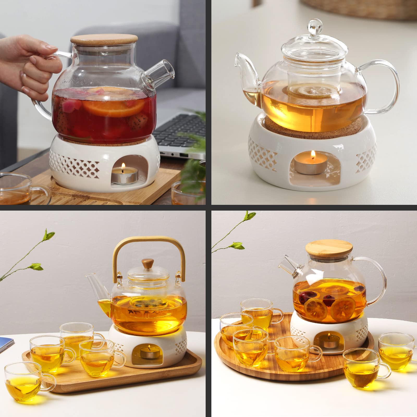 KEISSCO Teapot Warmer, Ceramic Teapot Heater with Cork Cushion Coffee Tea Warmer for Glass, Stainless Steel, Ceramic Teapot and Other Heatproof Dish Warming Use