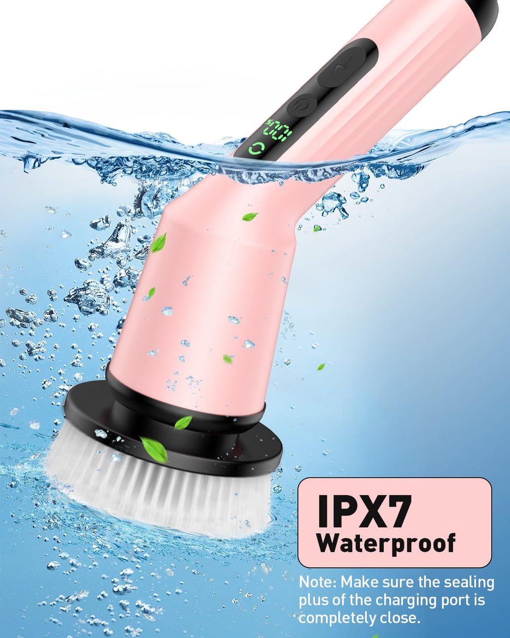 Electric Spin Scrubber for Cleaning Bathroom, Shower Scrubber Cordless Cleaning Brush with IPX7 Waterproof & 2 Speed, 3 Brush Heads, Bathroom Cleaning Supplies for Shower Tub Kitchen Toilet Pink