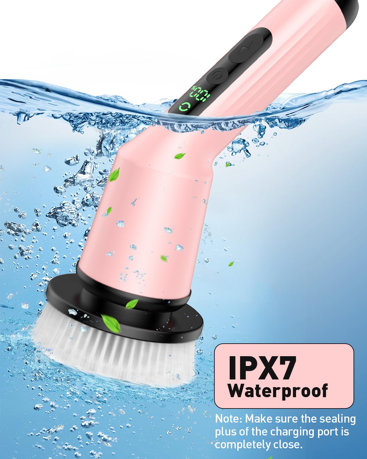 Electric Spin Scrubber for Cleaning Bathroom, Shower Scrubber Cordless Cleaning Brush with IPX7 Waterproof & 2 Speed, 3 Brush Heads, Bathroom Cleaning Supplies for Shower Tub Kitchen Toilet Pink
