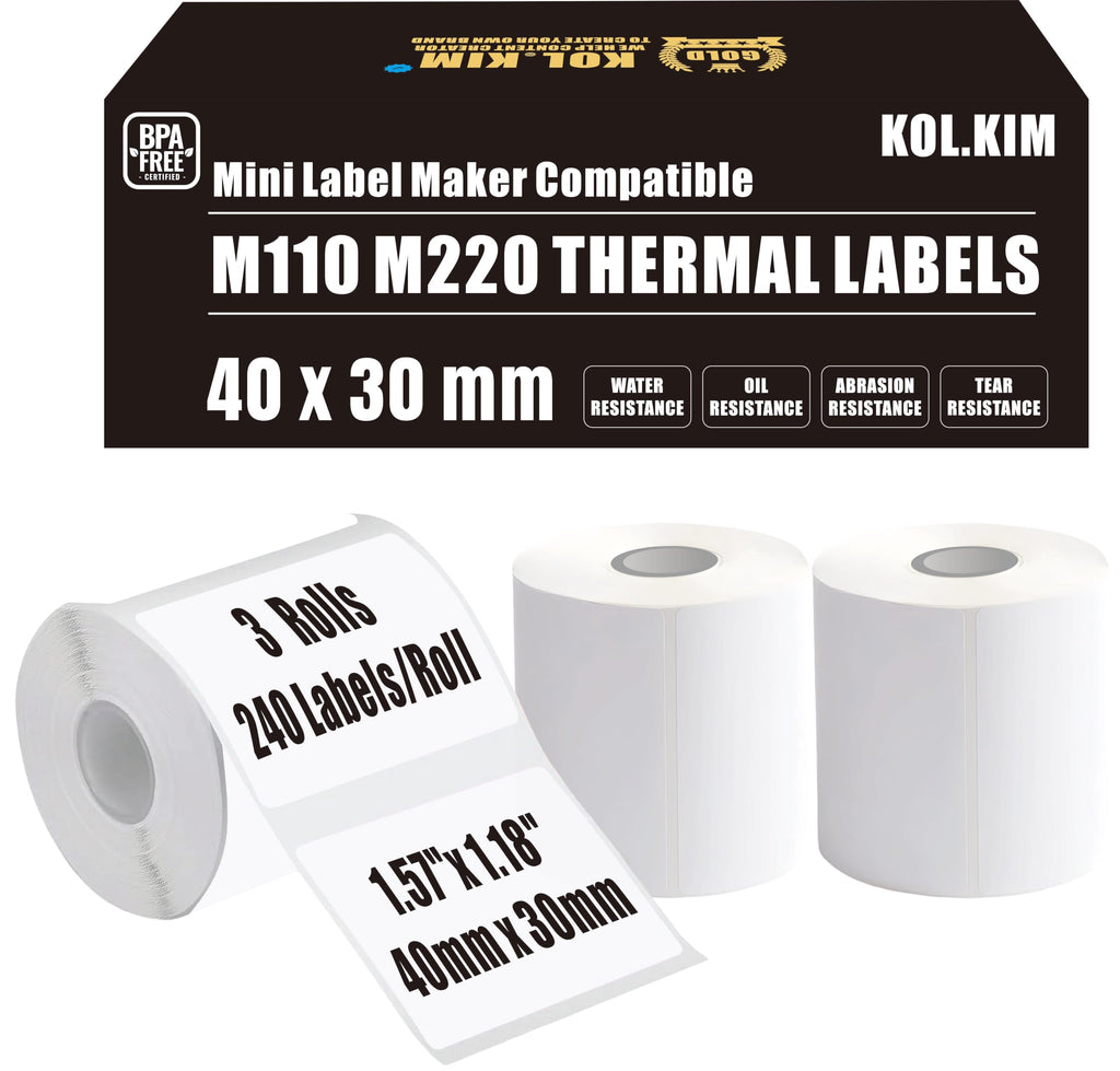 M110 Labels Compatible Labels for CLABEL 221B Labels Roll for Phomemo Print Master M110 M220 M221 Printer Paper Thermal Labels Maker Tape Refill 40mmx 30mm White 40x30 mm, 3Rolls