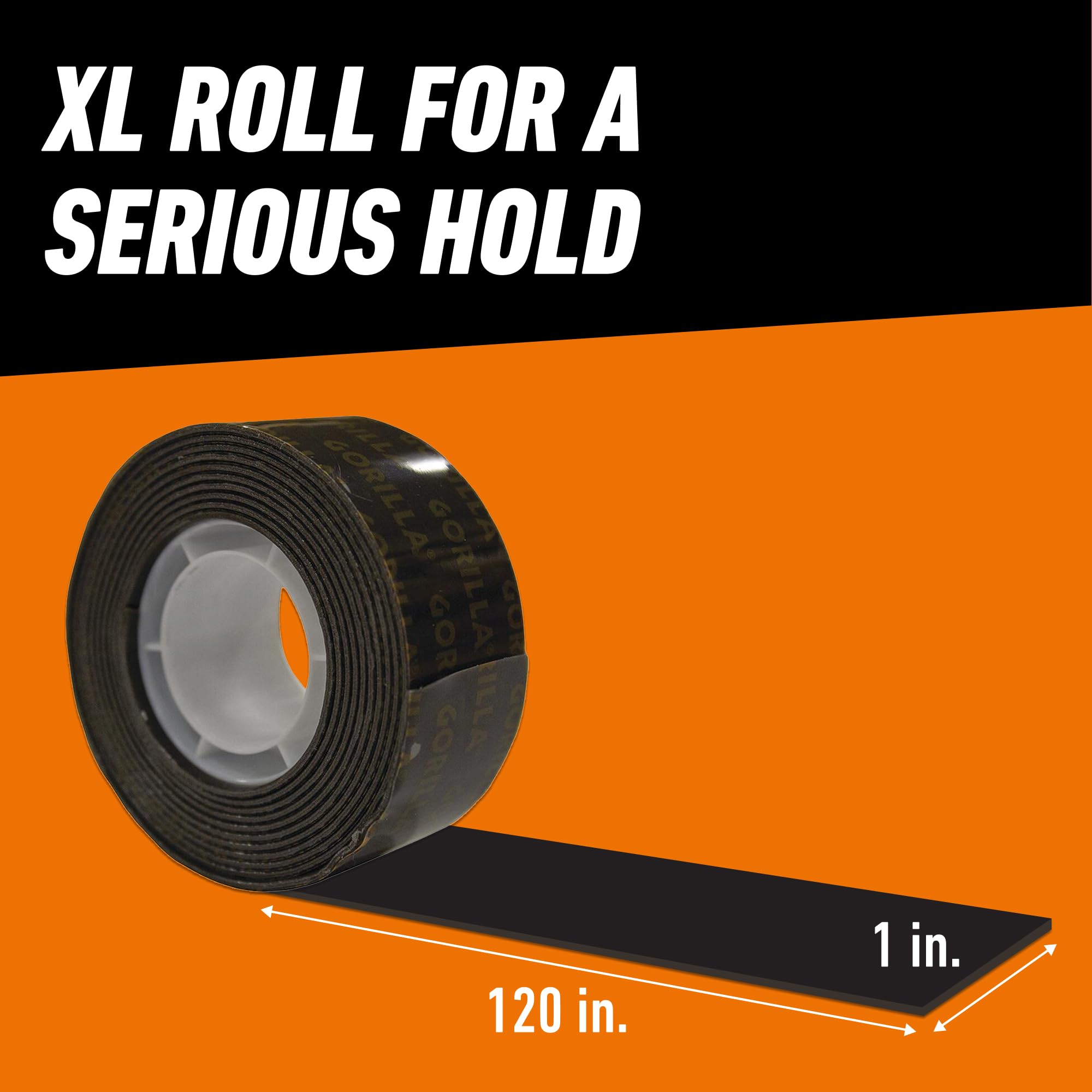 Gorilla Heavy Duty Double Sided Mounting Tape XL, 1" x 120", Black (Pack of 1)
