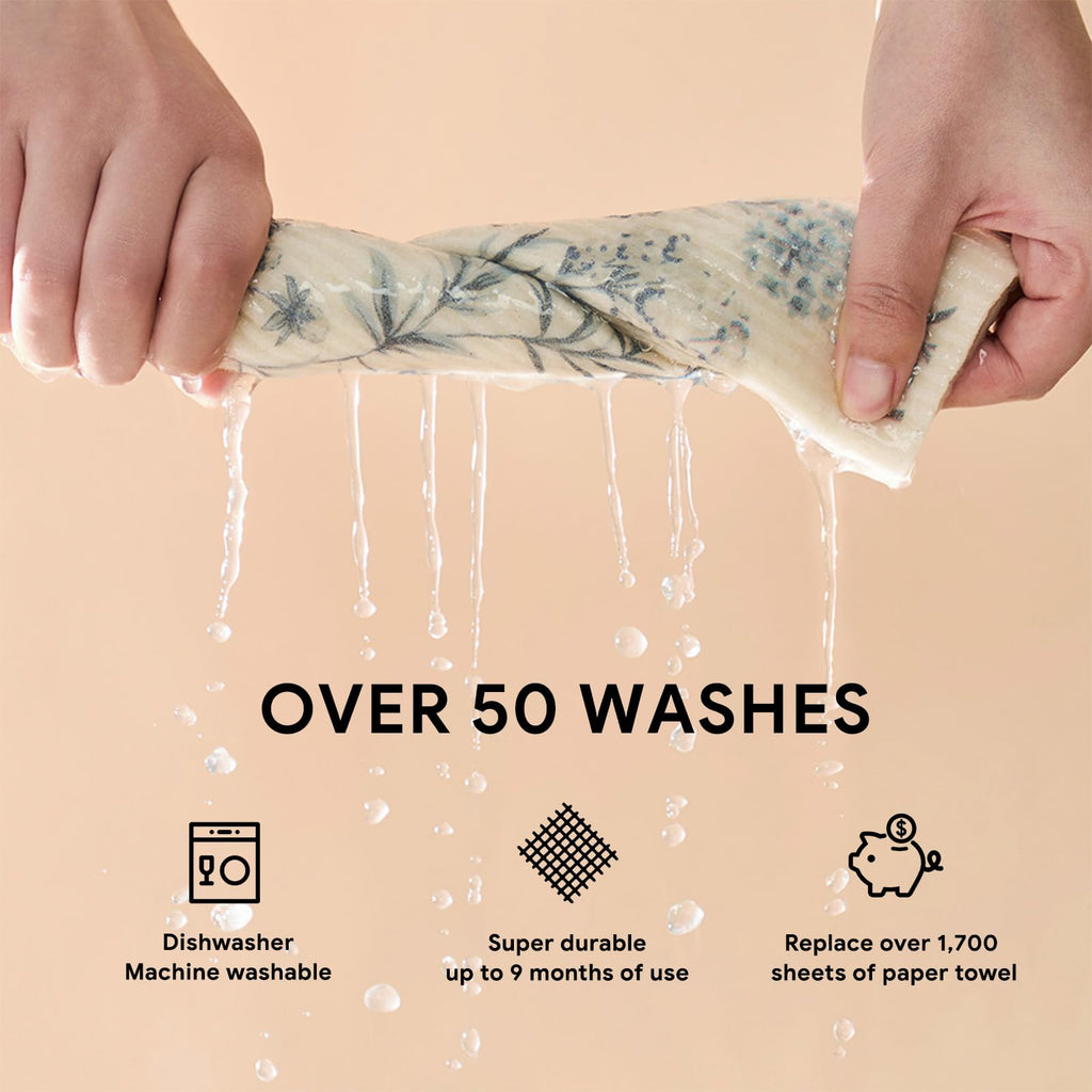 RECYCO Swedish Dishcloths for Kitchen | 4 Pack Oversized Washable Dish Rags | Large Cellulose Reusable Cleaning Paper Towels | Absorbent Counter Dish Cloth Sponge XL Kitchen Wipes, 12" L x 10" W