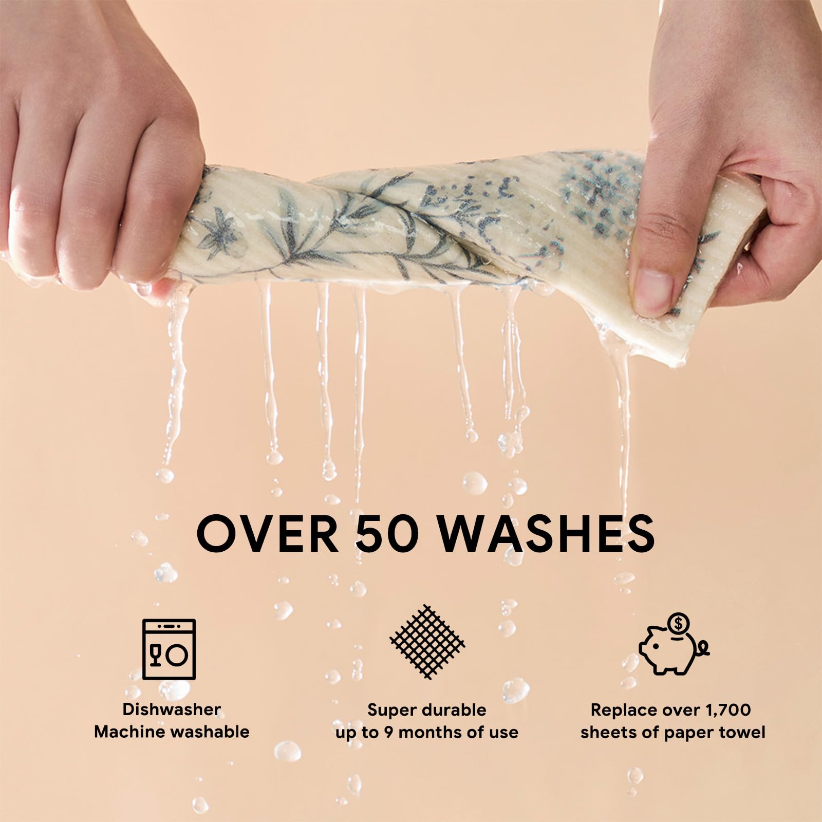 RECYCO Swedish Dishcloths for Kitchen | 4 Pack Oversized Washable Dish Rags | Large Cellulose Reusable Cleaning Paper Towels | Absorbent Counter Dish Cloth Sponge XL Kitchen Wipes, 12" L x 10" W