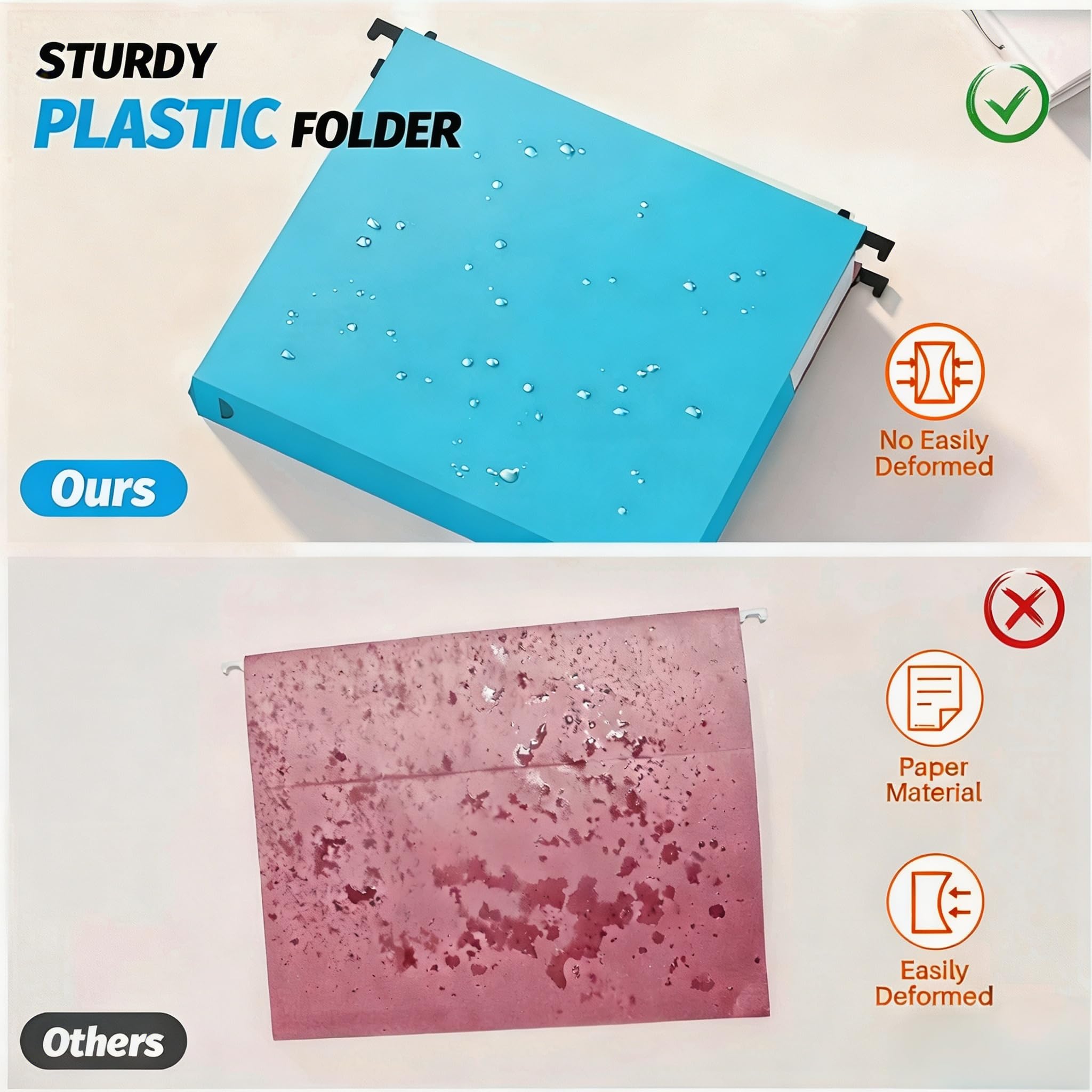 Extra Capacity Plastic Hanging File Folders,6 Pack Reinforced Expanding Hang Folder Letter Size,Accordian Pocket,Heavy Duty 2 Inch Expansion,Hanging Folder Organizer for Office Home,Assorted Colors