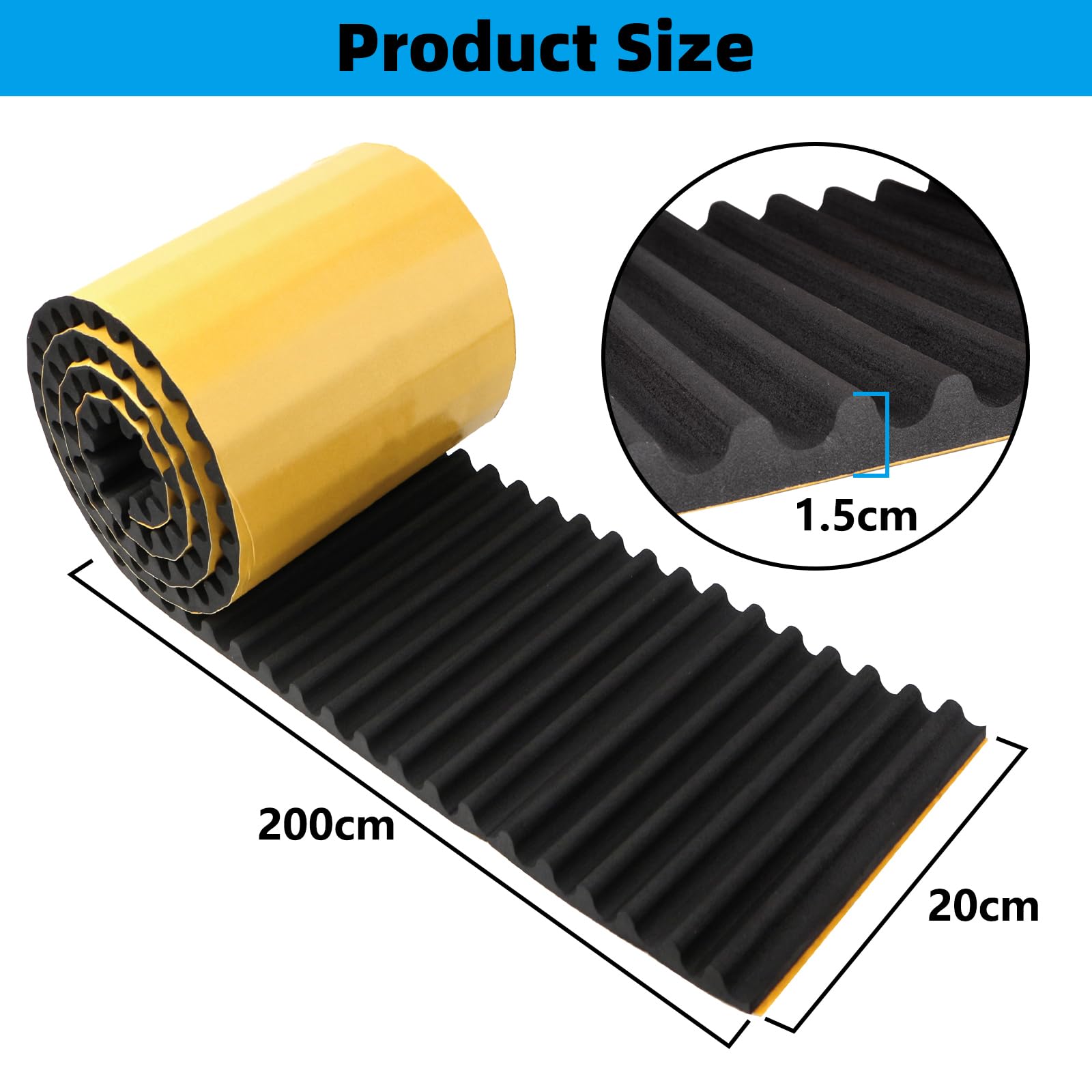 Spurtar Garage Wall Protector Thick Garage Parking Assist Car Door Edge Protector Car Door Protector Self-Adhesive Wavy Mat Anti-Collision EVA Foam Wall Padding, Black,79" x 8" x 5/8" (15 mm)