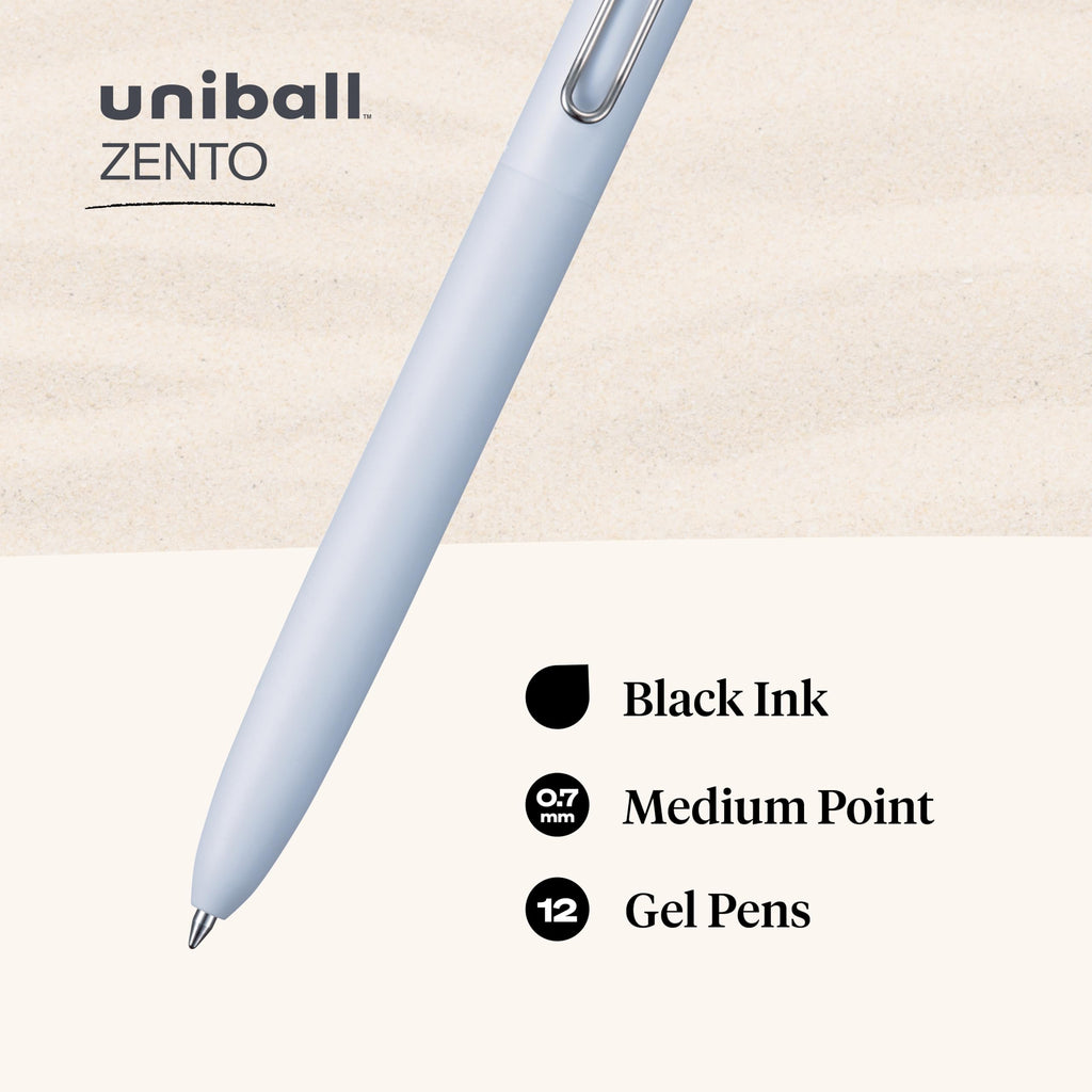 Uniball Zento Gel Ink Rollerball Pens, 12 Black Medium Point Smooth Writing Pens, Colored Japanese Pens, Zen Colors