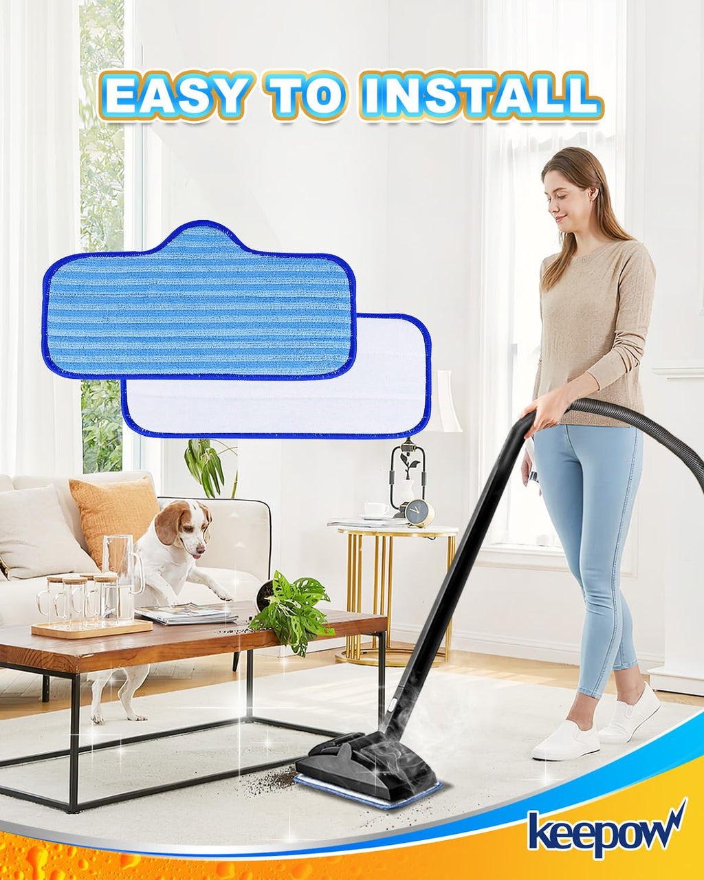 KEEPOW Steam Mop Pads for Dupray Neat, Washable and Reusable Compatible with ScrubWiz Steam Mop with Detachable Handheld Steam Cleaner, Replacement Accessories for LABIGO 10-in-1 Steam Mop, 6 Packs