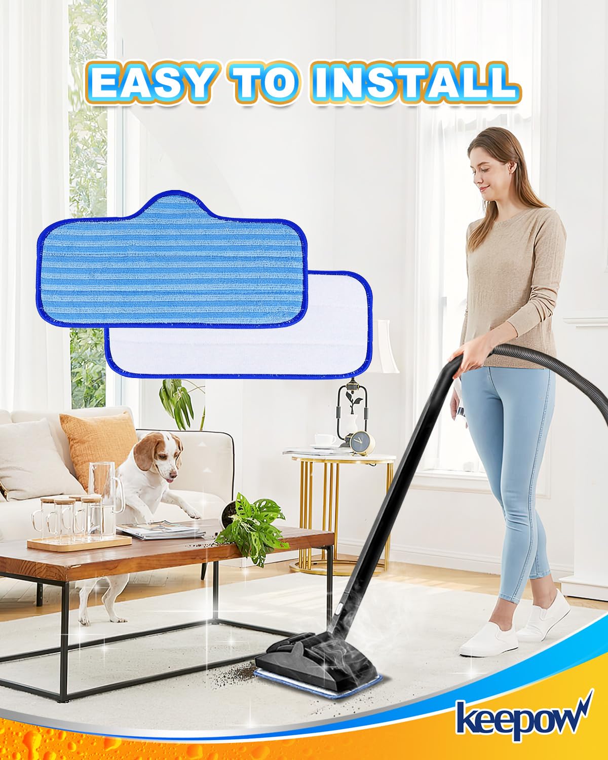 KEEPOW Steam Mop Pads for Dupray Neat, Washable and Reusable Compatible with ScrubWiz Steam Mop with Detachable Handheld Steam Cleaner, Replacement Accessories for LABIGO 10-in-1 Steam Mop, 6 Packs