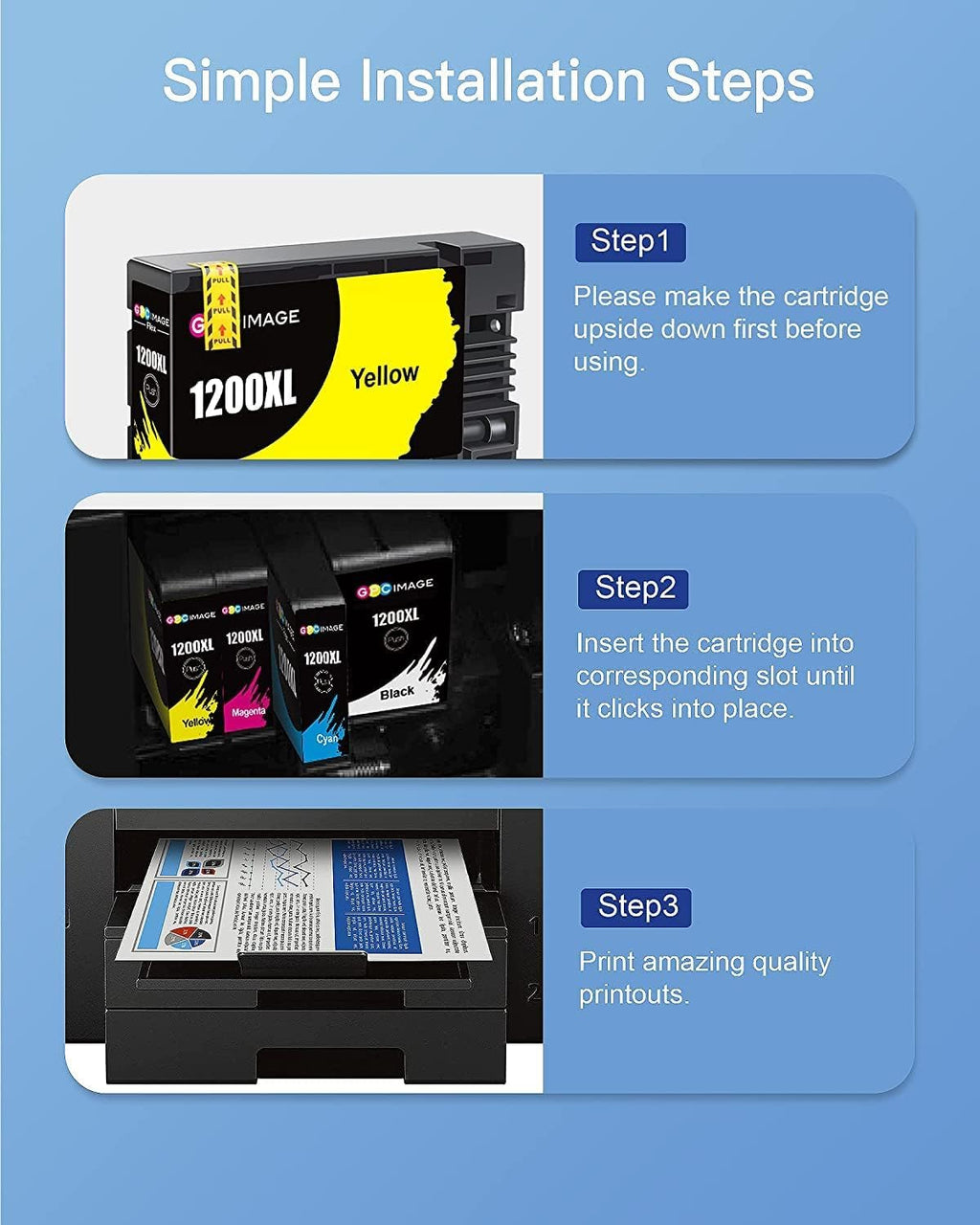 GPC Image Compatible Ink Cartridge Replacement for Canon PGI-1200XL PGI-1200 XL 1200XL to use with MAXIFY MB2320 MB2020 MB2720 MB2120 MB2050 MB2350 Printer (Black, Cyan, Magenta, Yellow, 5-Pack)