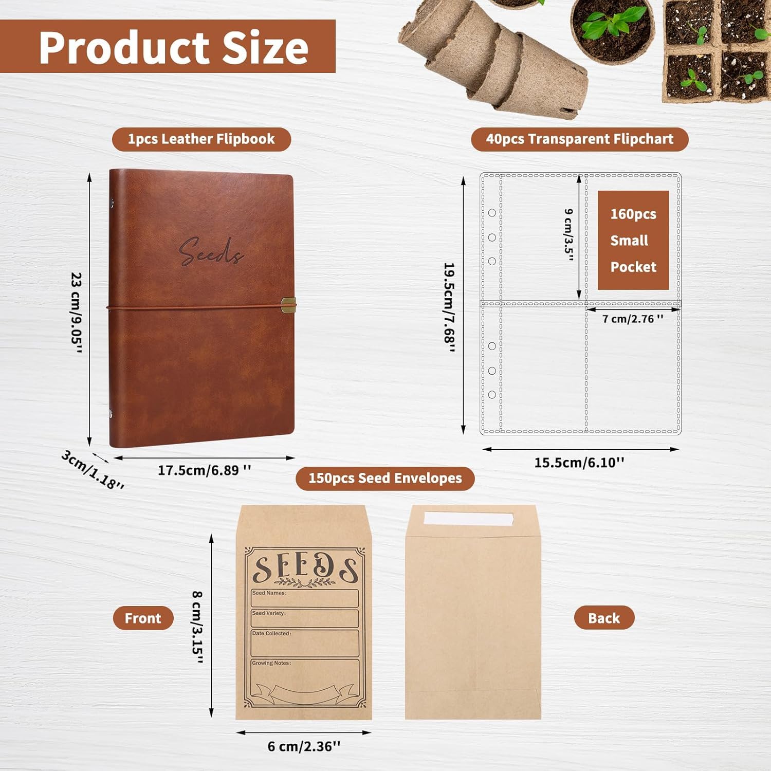 150Pcs Seed Packets Envelopes, Seed Storage Organizer Binder with Resealable Self Sealing Seed Saving Envelopes Garden Seed Storage Envelope for Vegetable (Brown)