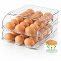 SMRCAD Egg Holder for Fridge, Automatic Stable Rolling Egg Dispenser with Handle & Silicone Pad for Refrigerator, Large Capacity Egg Organizer with Lid