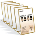 NIUBEE 6 Pack 4 x 6 Acrylic Gold Frame, Slanted Back Table Sign Holder for Wedding Table Numbers, Restaurant Signs