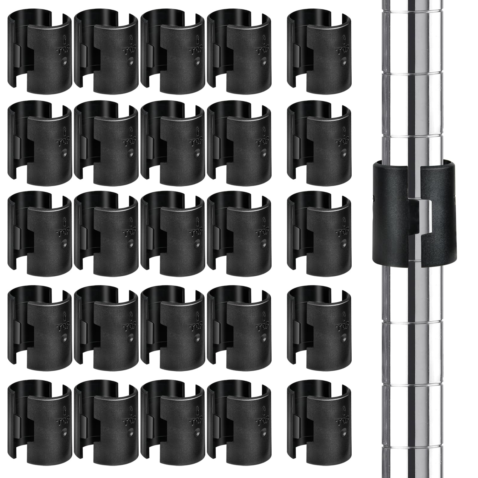 Supkiir 100 Pairs 200 Pack Wire Shelf Clips, Black Wire Shelving Shelf Lock Clips for 1" Diameter Post Shelving, Shelving Sleeves Replacement Clips Fits with Thunder Group, Alera, Metro
