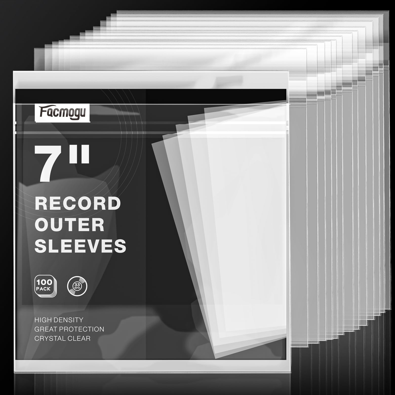 Facmogu 100PCS 7 Inch Record Sleeves for Vinyl Record, Outer Record Sleeves for 45 RPM Protection Album Covers, 7.4" x 7.4" Vinyl Records Sleeve Album Covers for Record LP Collection Outer Protective