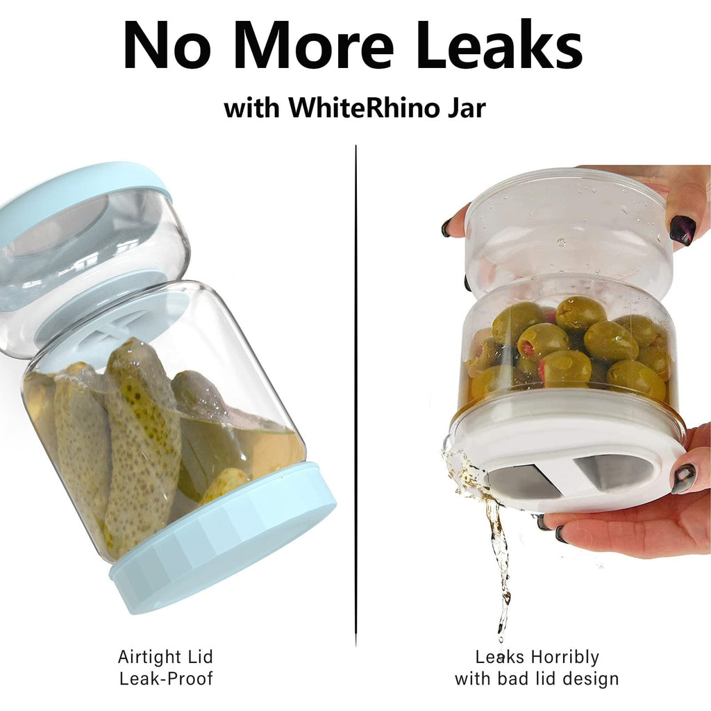 WhiteRhino Glass Pickle Container with Strainer,Olive Hourglass Jar,Pickle Jar Upside Down Kimchi for Jalapenos,Leakproof Airtight Lids and Refrigerator Dishwasher Safe (Blue/34oz)