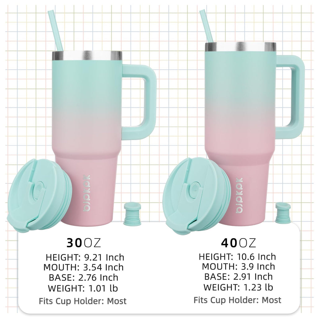 BJPKPK Tumbler with Handle and Straw 40oz Insulated Tumbler Cups with Lid Stainless Steel Travel Coffee Mug,Bubble Gum