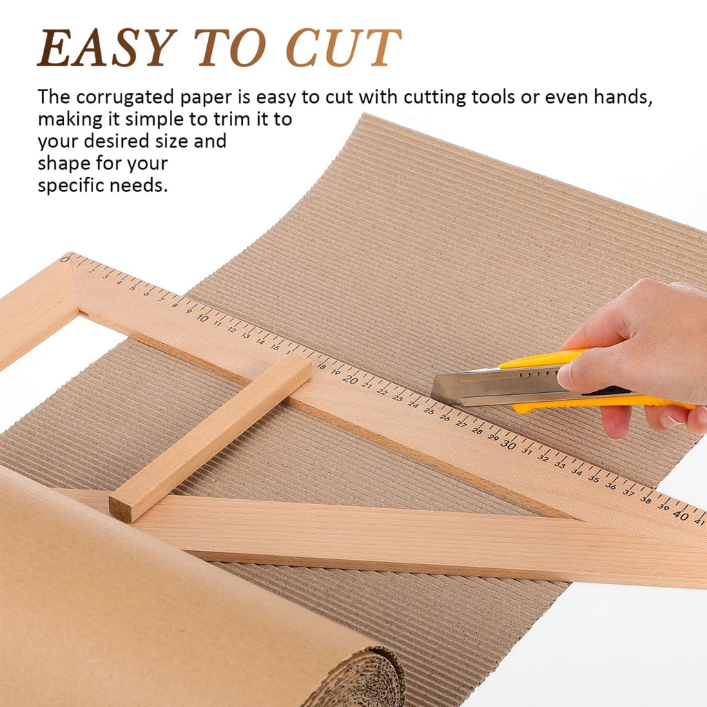 VOSAREA Corrugated Cardboard Roll for Packing and Shipping, 197x12in Single Face Kraft Cushion Wrap, Thicker Wider Sheet Paper for Moving Supplies Fragile Items Crafts Mailing - Beige
