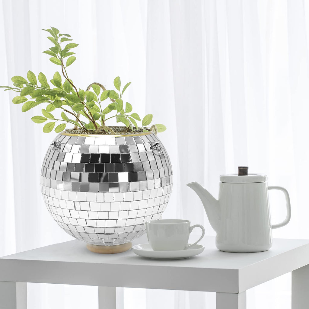 Anxingo Disco Ball Planter with Chain, 6" Hanging Disco Ball Planter with Chain Mirror Disco Plant Holder Plant Pot Hanging Flower Pot Gardening Pots for Indoor Outdoor Plants, 6 inch, Sliver