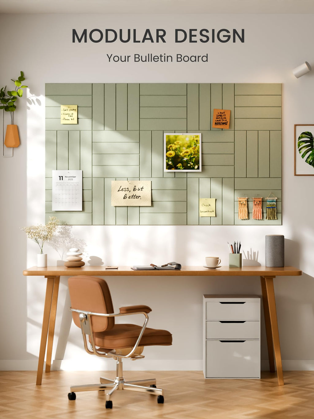Bumusty Large Cork Board Alternative-36 x 24" Felt Bulletin Board Tiles, with 30 Pushpins, 40 Adhesive Tabs, 6-Pack Slat Wall Paneling, Cork Boards for Office Push Pin Board Felt Board-Sage