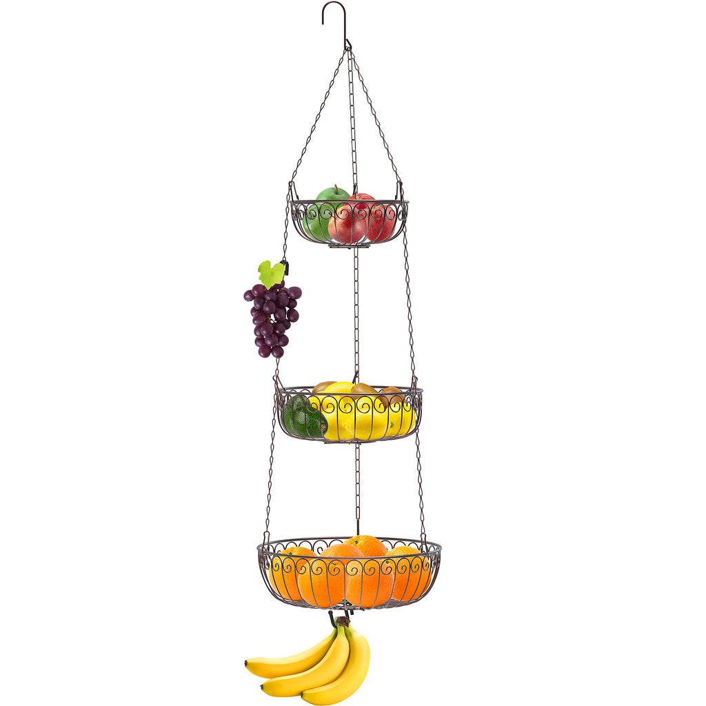 Simple Houseware 3-Tier Hanging Fruit Basket, Round, Bronze