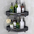Mayhomy Shower Shelves Corner Caddy - 2 Piece No-Drill Shower Shelf Organizer, Adhesive Bathroom Shampoo Holder with 4 Hooks (Matte Black)