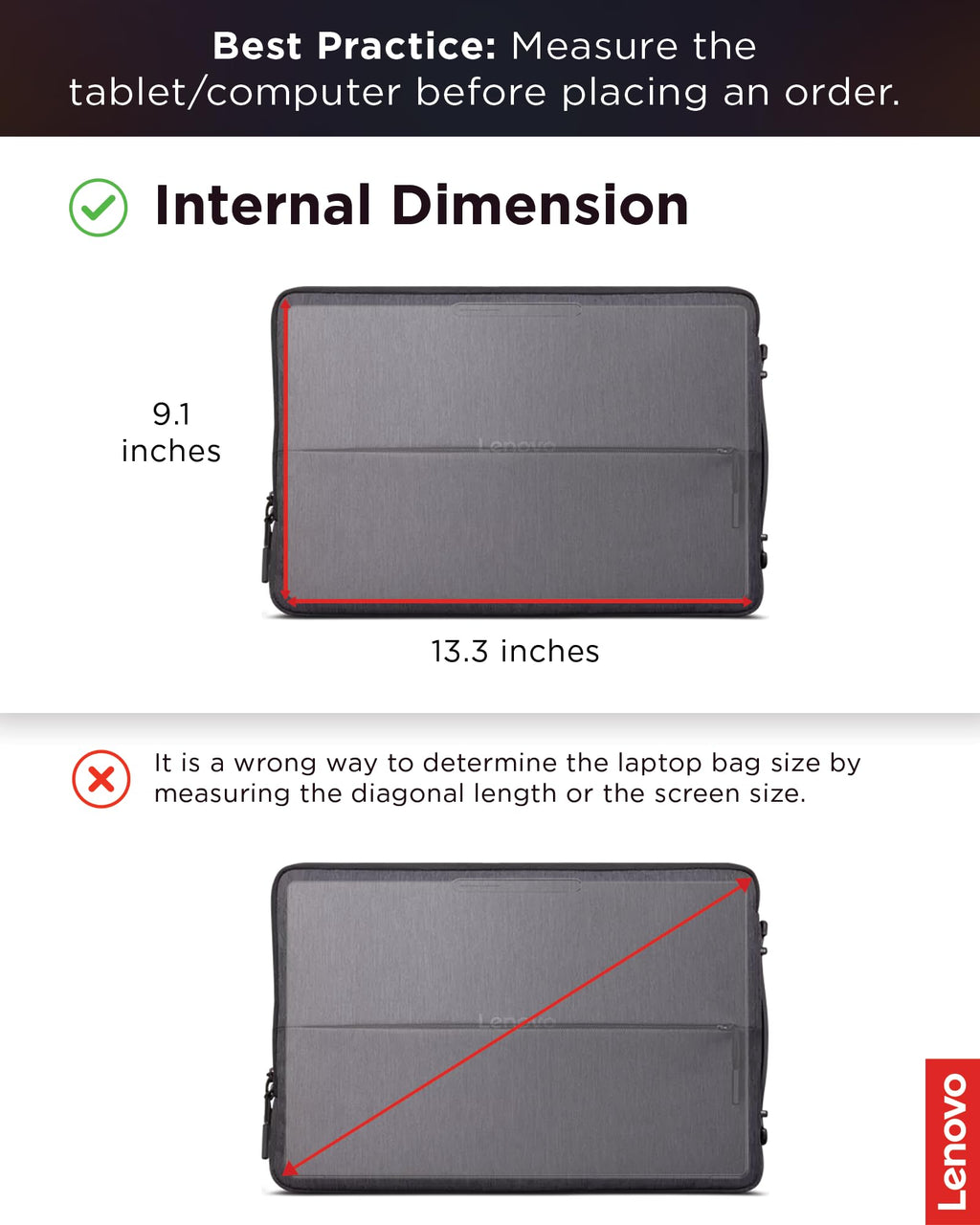 Lenovo Urban Laptop Sleeve for 13" Notebook, Water Resistant, Soft Padded Compartments, Accessory Storage, Reinforced Rubber Corners, Extendable Handle, GX40Z50940, Charcoal Grey