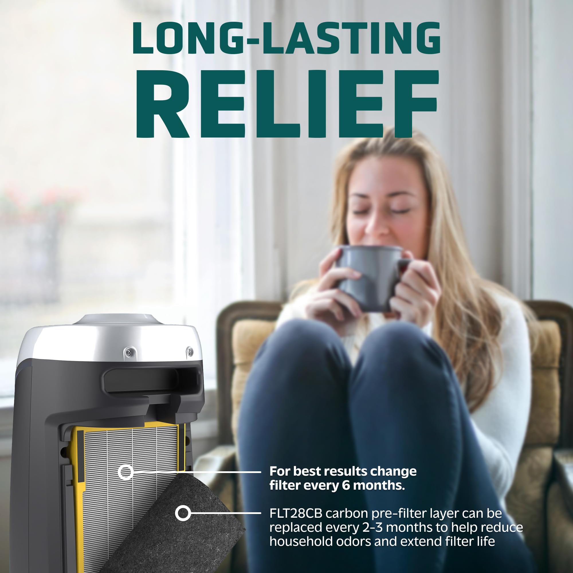 GermGuardian Filter C HEPA Pure Genuine Air Purifier Filter, Removes 99.97% of Pollutants, Wildfire Smoke, Odors, for AC5250PT, AC5000, AC5300, AC5350, AP2800, Black/Yellow, FLT5000